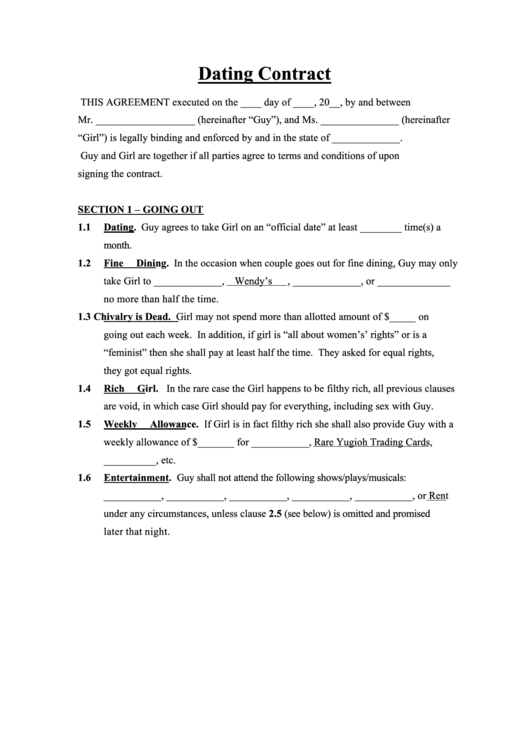 Dating Contract Form printable pdf download