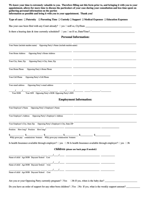 New Client Paternity And Related Matters Form Printable pdf