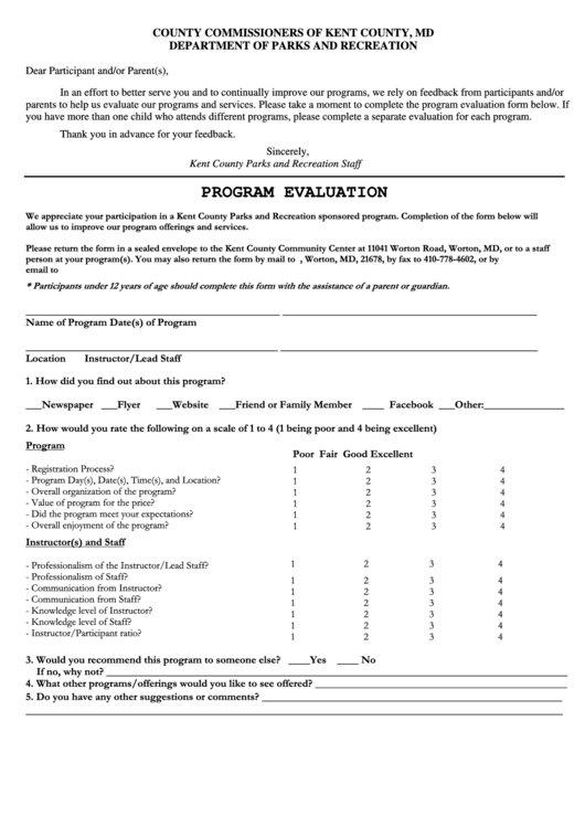 Program/activity Evaluation Form Printable pdf
