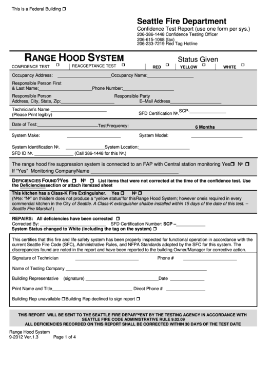 Form 9-2012 - Confidence Test Report - Seattle Fire Department Printable pdf