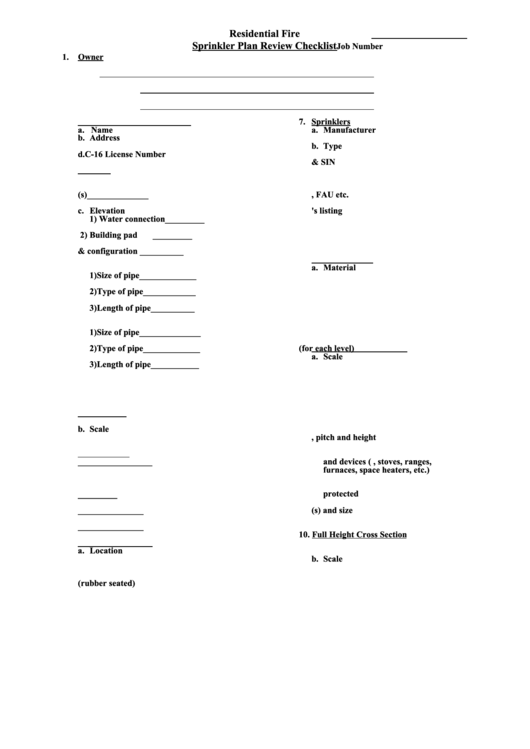 Sprinkler Plan Review Checklist Template Printable pdf