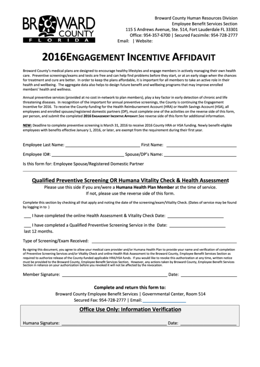 Engagement Incentive Affidavit Form Printable pdf