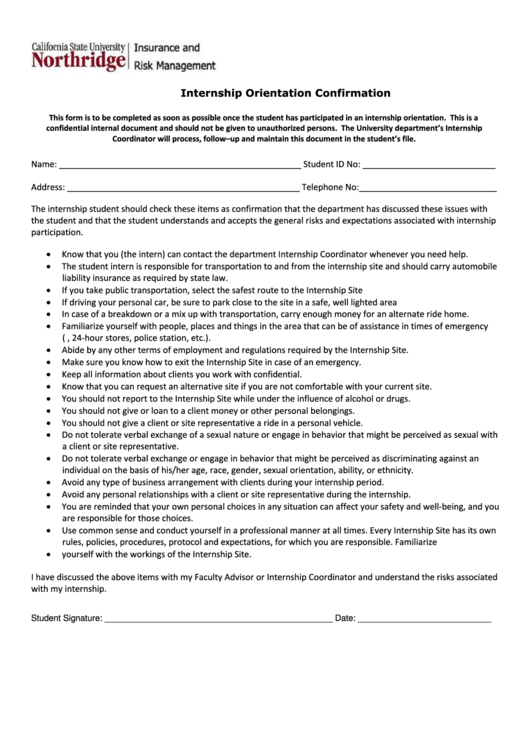 Internship Orientation Confirmation Form