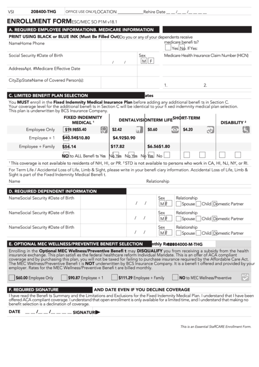 Fillable Enrollment Form Printable pdf