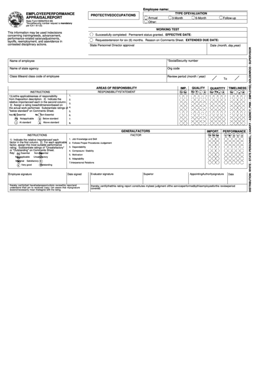 Fillable State Form 19956 - Employee Performance Appraisal Report - Protective Occupations Printable pdf