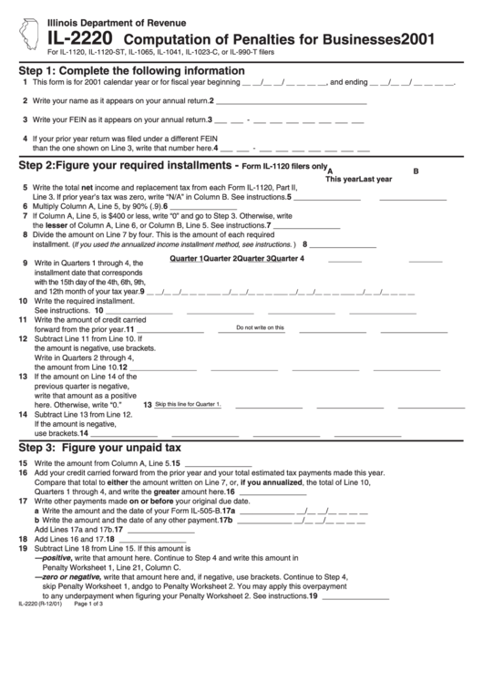 Form Il-2220 - Computation Of Penalties For Businesses - 2001 Printable pdf