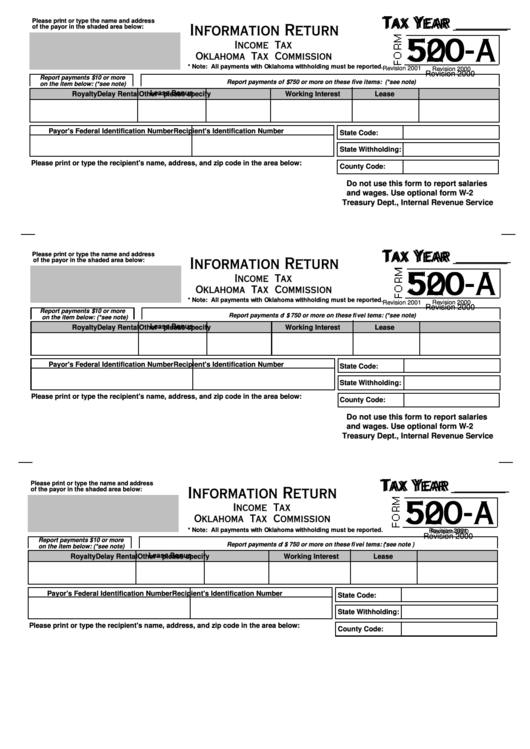 Form 500-A - Income Tax Information Return Printable pdf