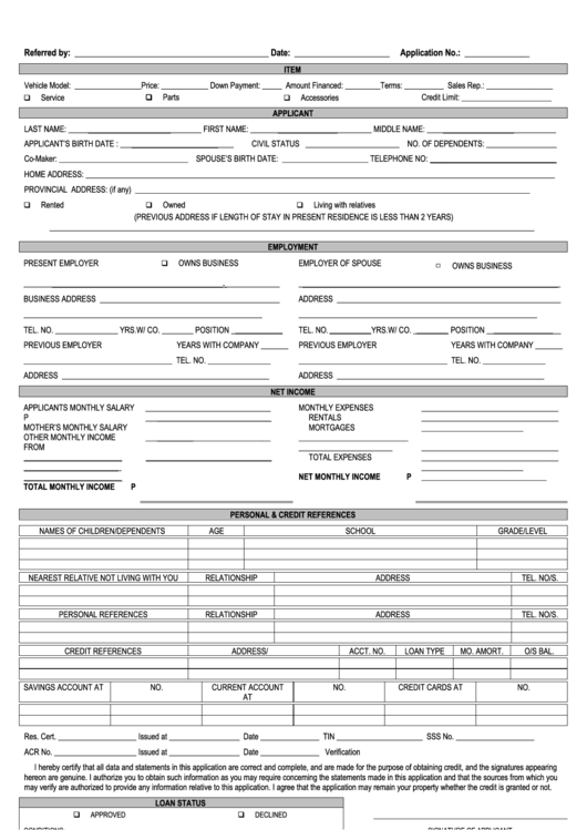 Individual Credit Application Form Printable pdf