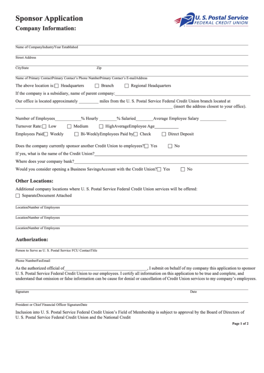 Sponsor Application Form Printable pdf