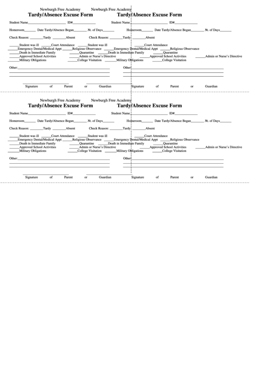 Tardy/absence Excuse Form Printable pdf