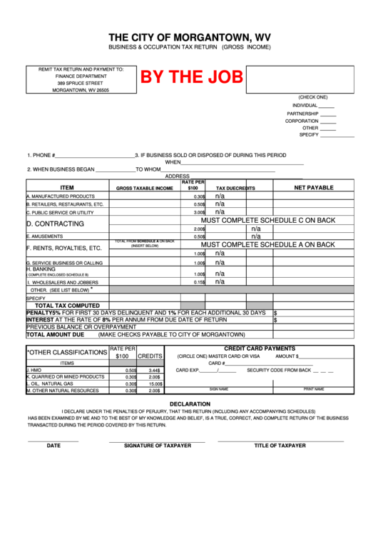 Business & Occupation Tax Return FormBy The Job printable pdf download