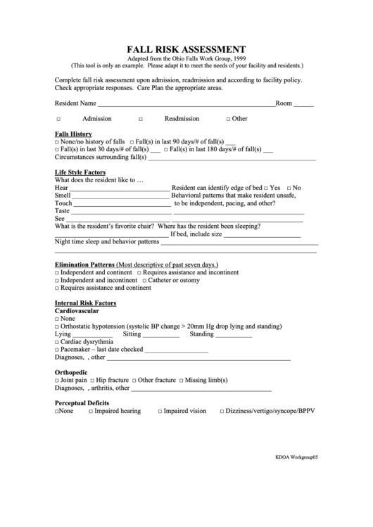 Fall Risk Assessmentform Printable Pdf Download