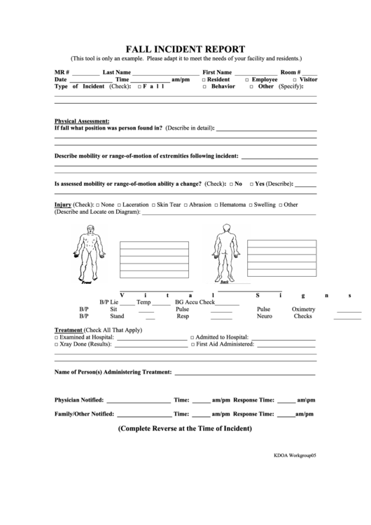Fall Incident Report Form Printable pdf