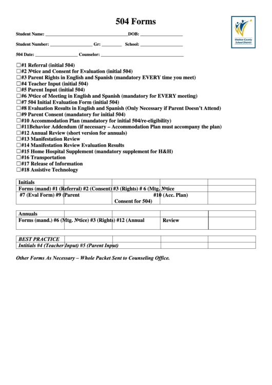 Fillable 504 Form (En/sp) Printable pdf