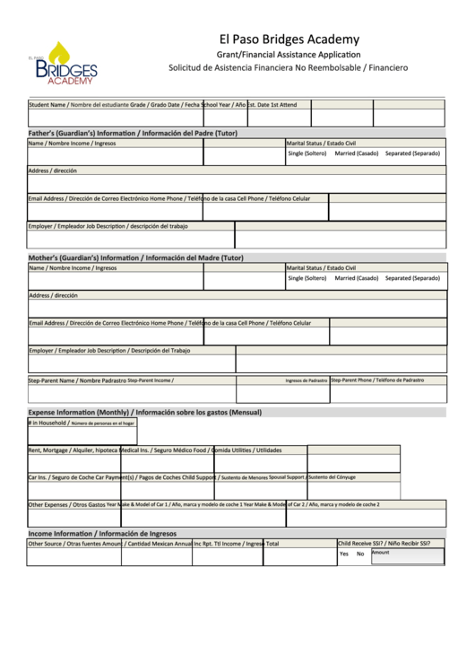 Grant/financial Assistance Application Form (Spanish And English) Printable pdf