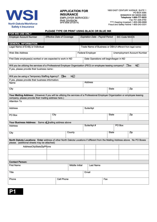 Form Sfn 5556 - Application For Insurance Printable pdf