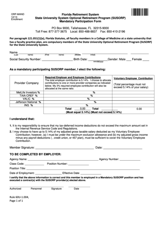 Fillable Form Orp-Mand - Mandatory Participation Form Printable pdf