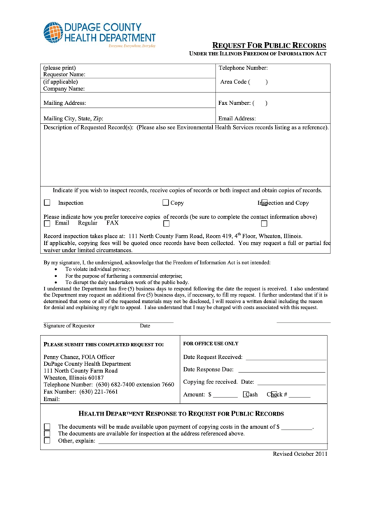 Request For Public Records Form - Dupage County Health Department