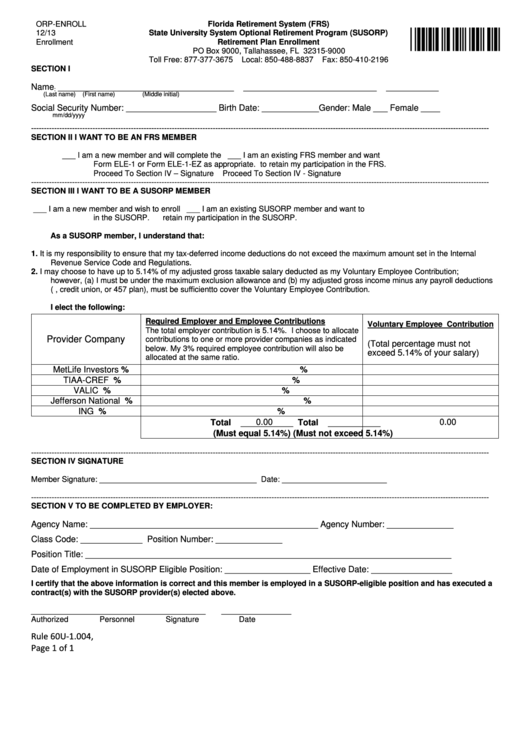 Fillable Form Orp-Enroll - Retirement Plan Enrollment Form Printable pdf