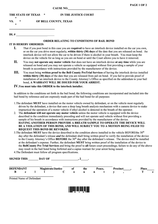fillable order relating to conditions of bail bond form