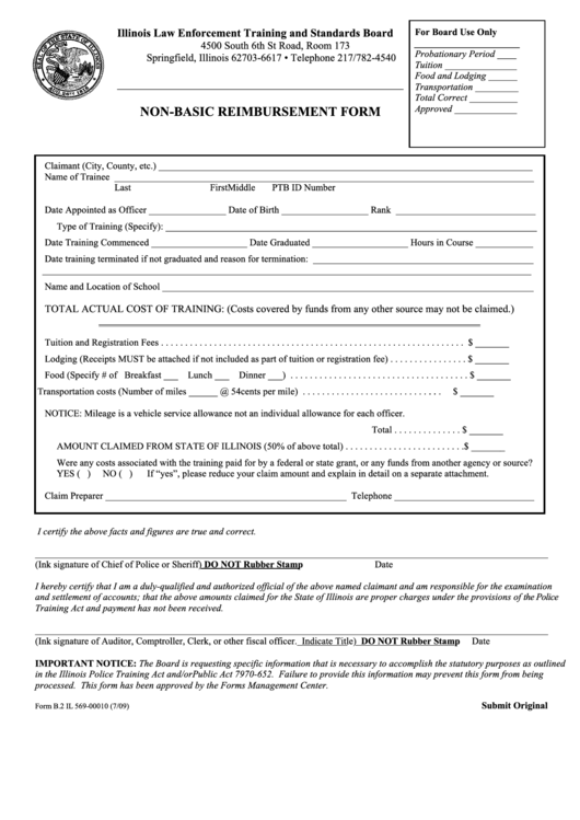Fillable Form B.2 Il 569-00010 - Non-Basic Reimbursement Form Printable pdf