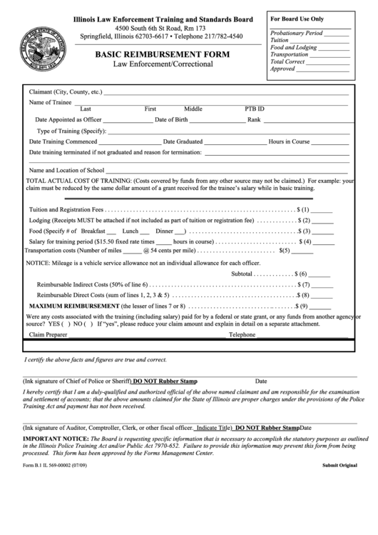Fillable Form B.1 Il 569-00002 - Basic Reimbursement Form Printable pdf