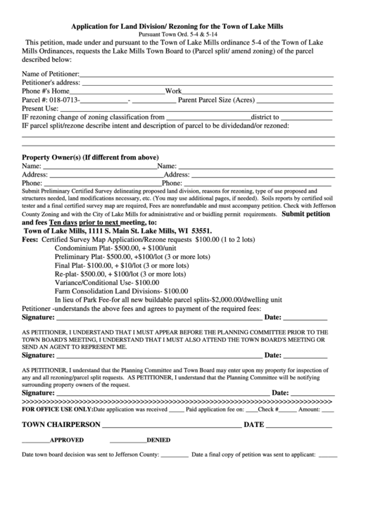 Application For Land Division/ Rezoning Form Printable pdf