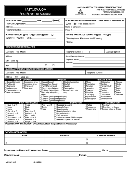 First Report Of Accident Form