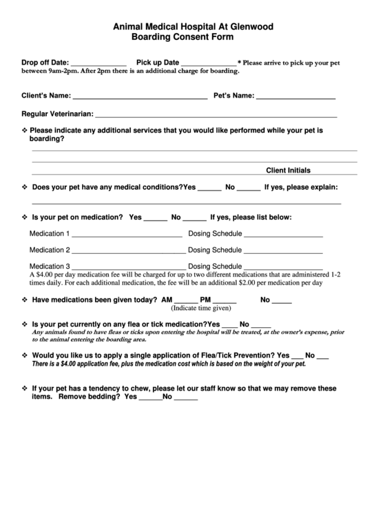 Boarding Consent Form Printable pdf