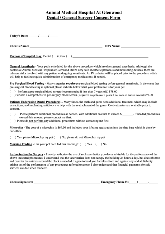 Dental / General Surgery Consent Form Printable pdf