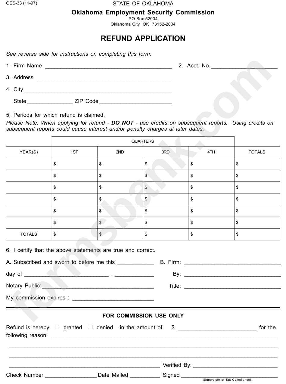 Form Oes 33 Refund Application Printable Pdf Download