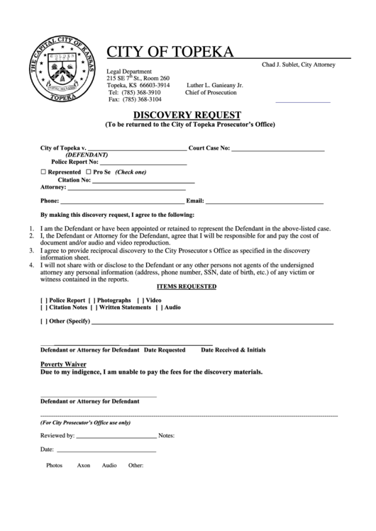 discovery-request-form-city-of-topeka-legal-department-printable