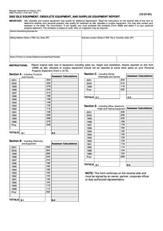 2002 Idle Equipment, Obsolete Equipment, And Surplus Equipment Report Form - Michigan Department Of Treasury Printable pdf