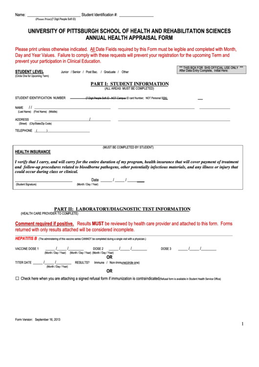 Annual Health Appraisal Form Printable pdf