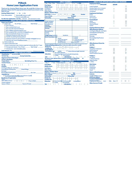 Home Loan Application Form Printable pdf