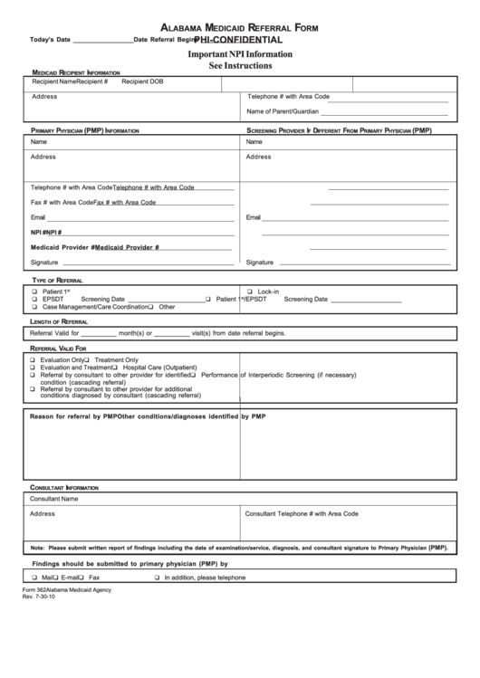Fillable Form 362 - Alabama Medicaid Referral Form ...