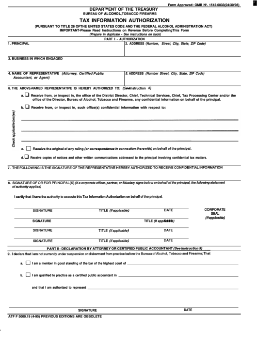 Tax Information Authorization Form 1995 Printable pdf