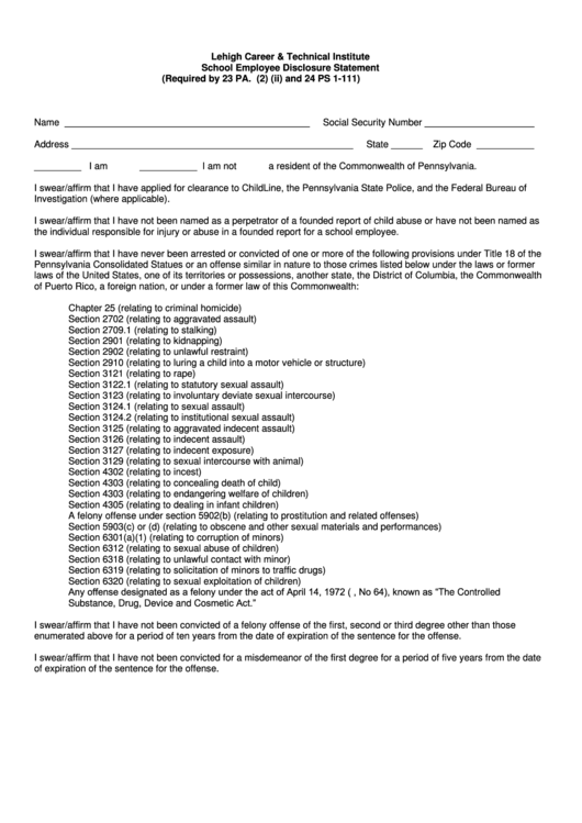 School Employee Disclosure Statement Form