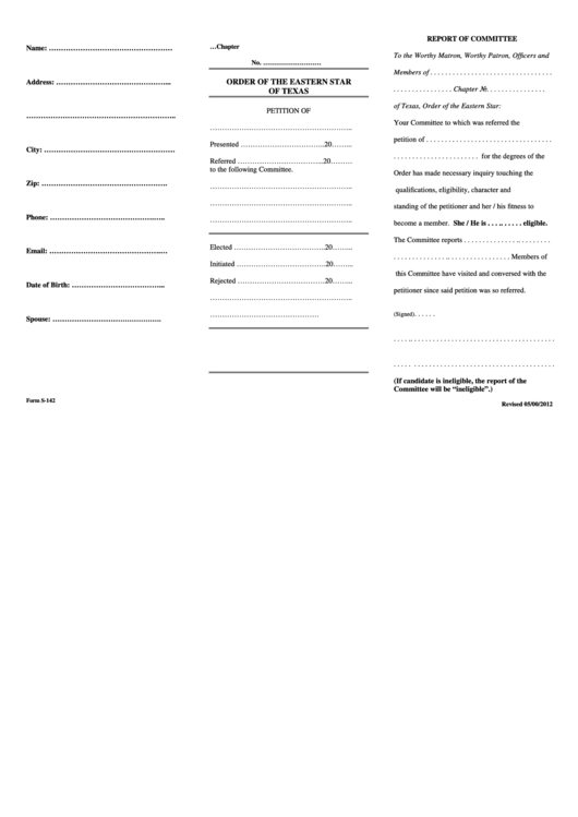 Form S-142 - Report Of Committee/petition For Degrees Printable pdf