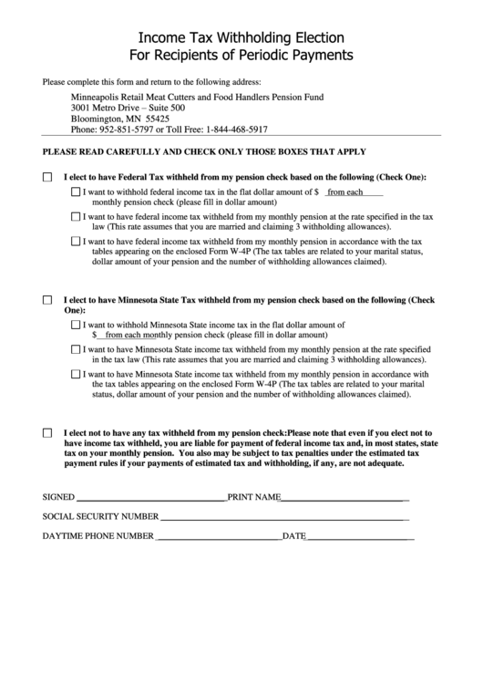 Fillable Income Tax Withholding Election Form Printable pdf