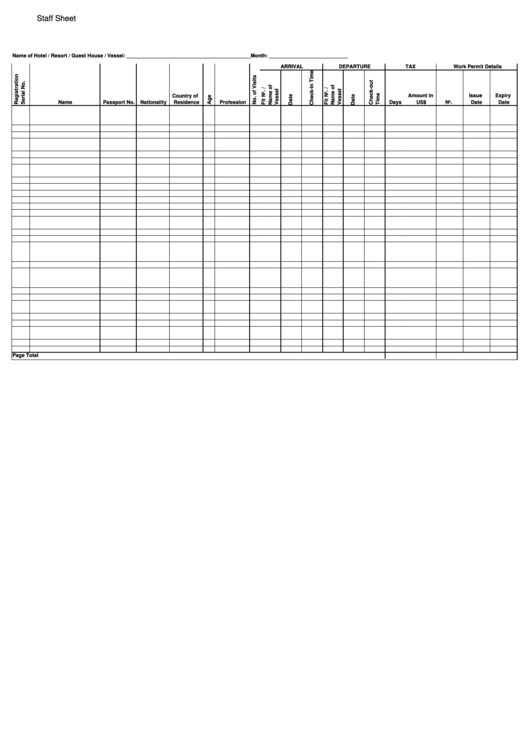 Staff Information Form Printable pdf