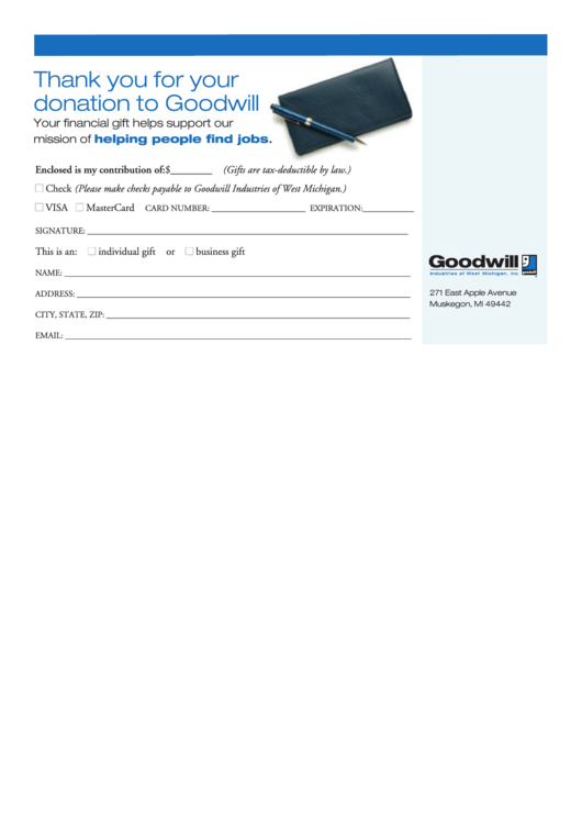 Mail-in Donation Form Pdf - Goodwill Industries Of West Michigan