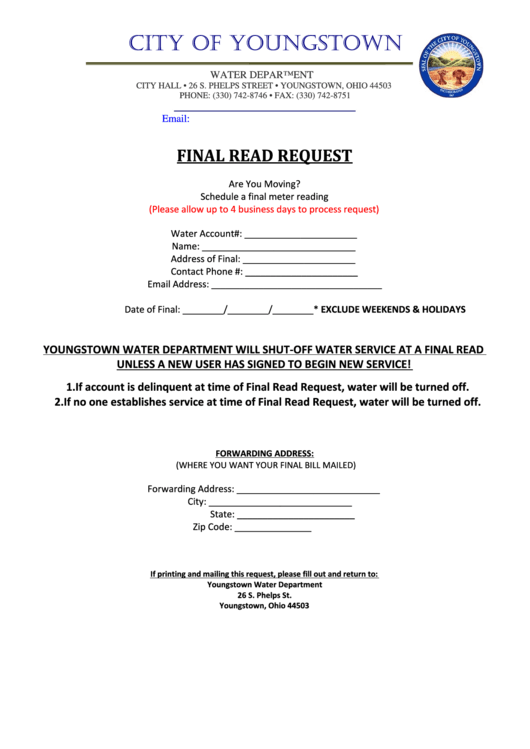 Final Read Request Form Printable pdf