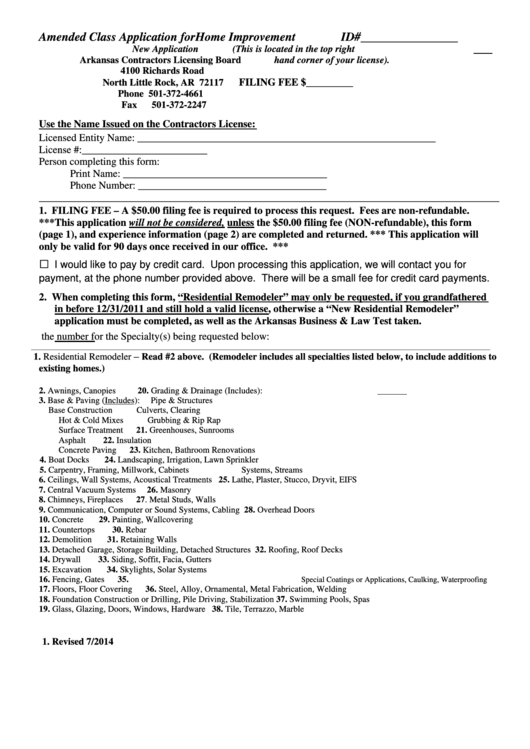 Amended Class Application For Home Improvement Form Printable pdf