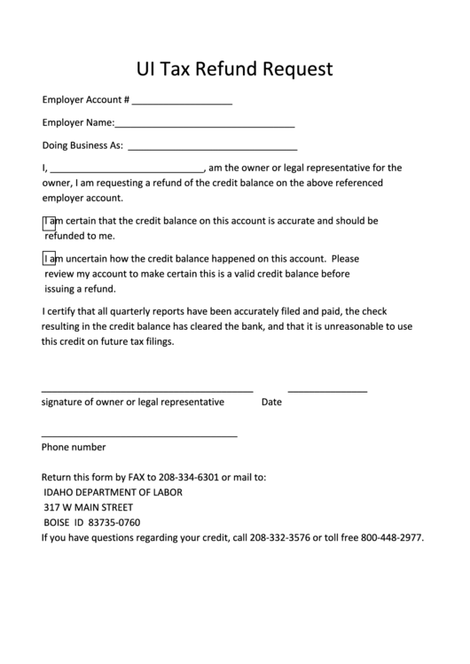 Ui Tax Refund Request Form Printable pdf