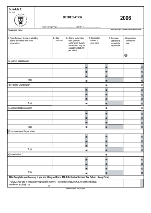 Schedule E Depreciation Form 2006 Printable pdf