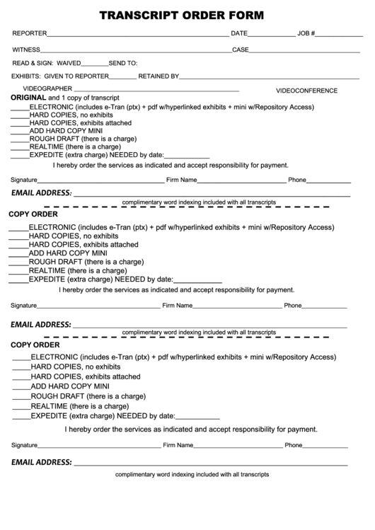 Fillable Transcript Order Form Printable pdf