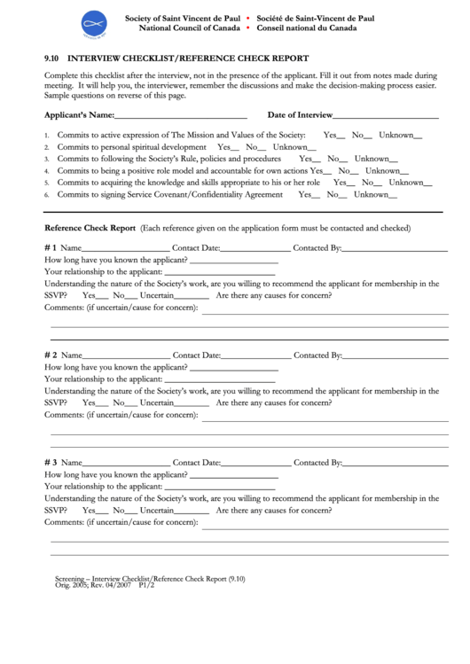 Interview Checklist/reference Check Report Template Printable pdf