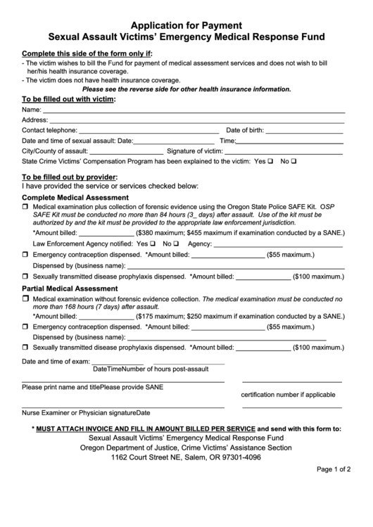 Application For Payment Sexual Assault Victims