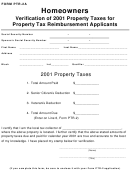 Form Ptr-2a -verification Of 2001 Property Taxes For Property Tax Reimbursement Applicants